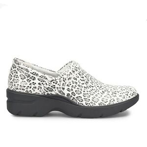 Align | Indya Leather White Leopard Clog Slip On Slip Resistant Shoes Womens 9